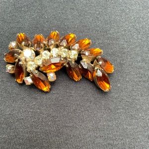 Vintage Rhinestone/ Amber Glass Stone Brooch Pin